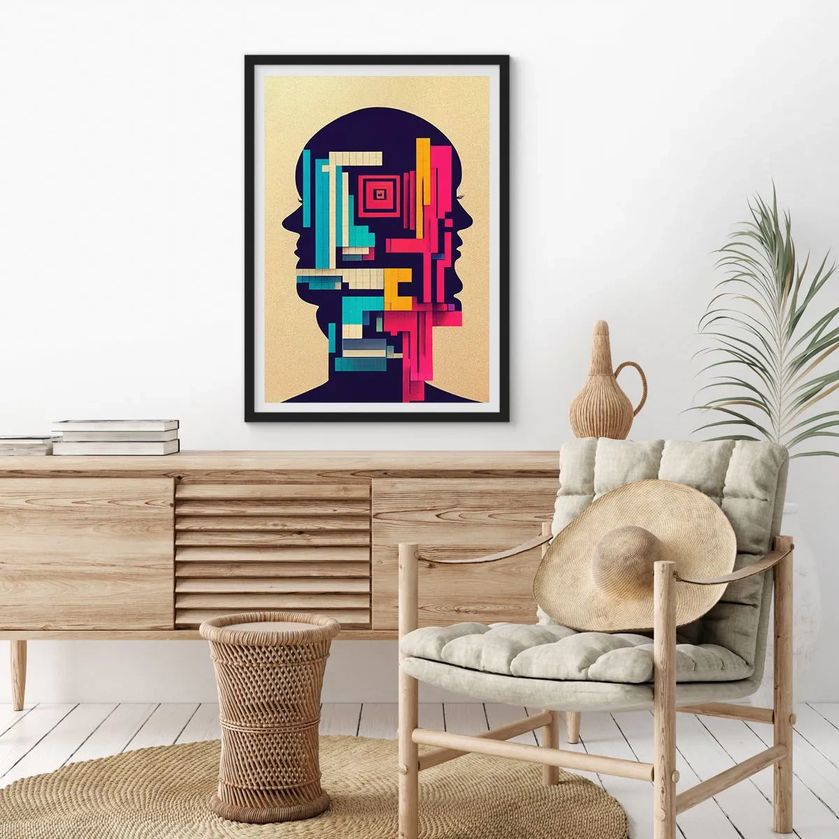 Pôster com moldura preta - Silhueta abstrata com formas geométricas - 50x70cm - Novos títulos - Decoração de parede moderna para a sala de estar e quarto ARTTOR