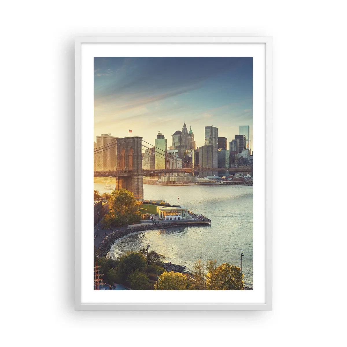 Pôster em moldura branca - O amanhecer da cidade grande - 50x70 cm