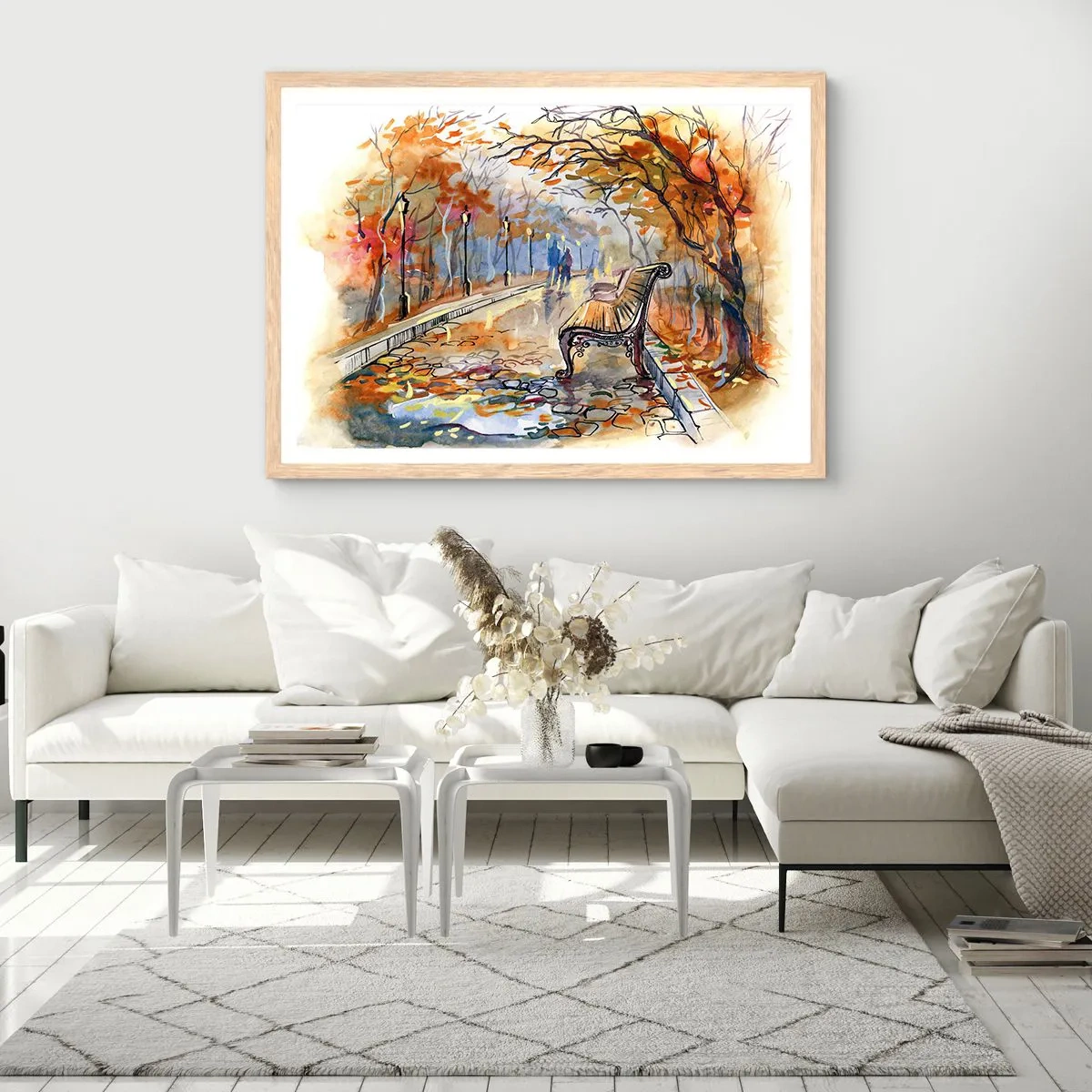 Pôster com moldura de carvalho claro - Juntos pelo outono - 70x50 cm