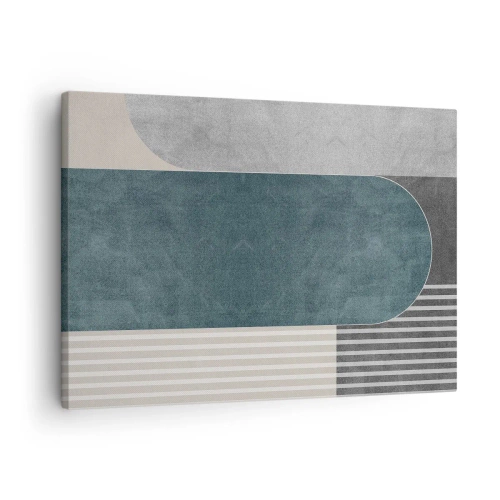 Quadro em tela - Abstração geométrica em tons de cinza e verde - 70x50cm - Composição ao nível - Decoração de parede moderna para a sala de estar e quarto ARTTOR