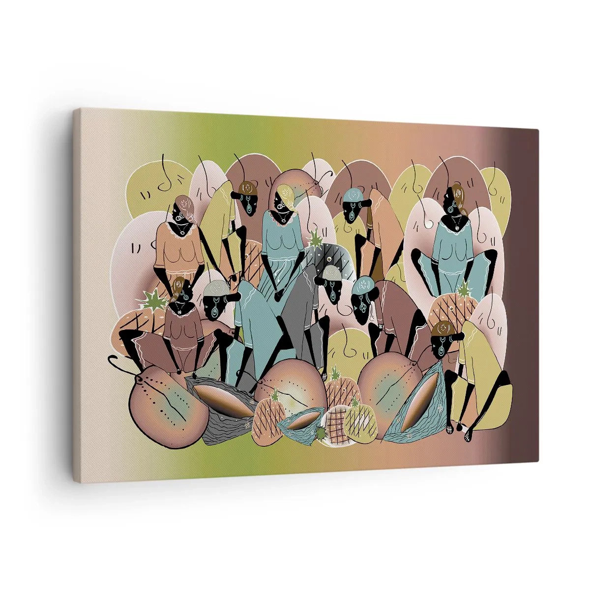 Quadro em tela - Uma composição abstrata colorida inspirada na cultura africana - 70x50cm - Uma grande festa se aproxima - Decoração de parede moderna para a sala de estar e quarto ARTTOR