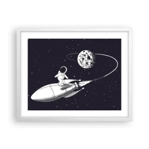 Pôster em moldura branca - Surfista espacial - 50x40 cm