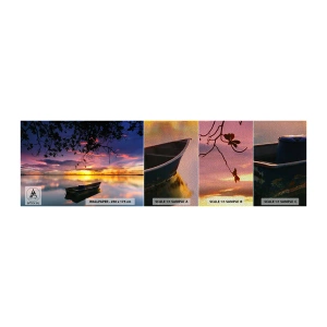 Amostra de papel de parede Premium Sand - Parece que estás pendurado no meio do céu… - Paisagem, Pôr do sol, Lago - 100x30 cm
