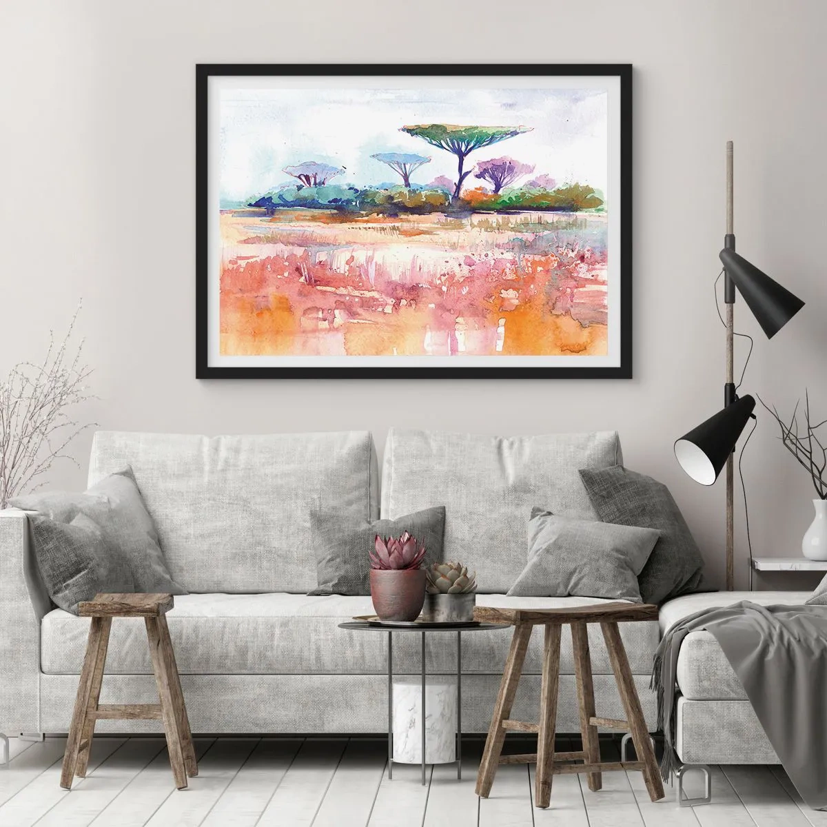 Pôster com moldura preta - Cores da savana - 40x30 cm