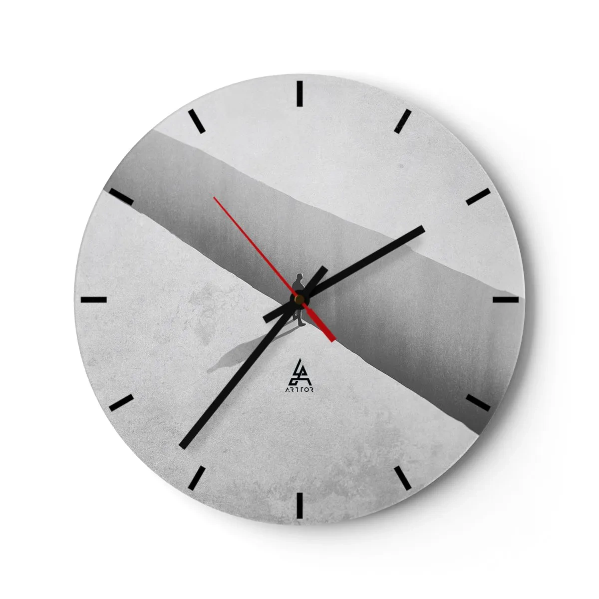 Relógio de parede - Relógio em vidro - Uma silhueta minimalista de uma figura em uma perspectiva de luz - 30x30cm - Um objetivo claro - Decoração de parede moderna para a sala de estar, cozinha e quarto ARTTOR