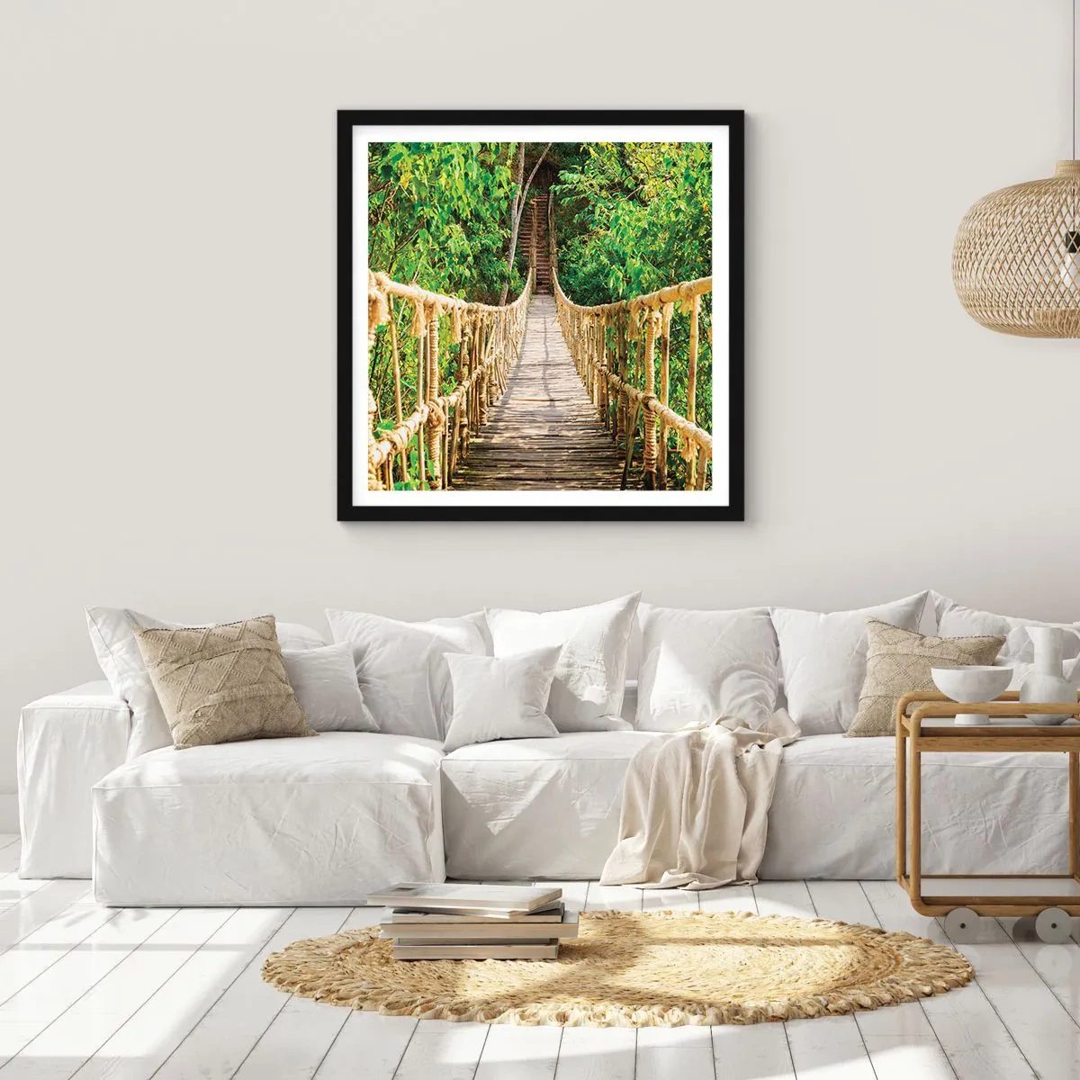 Pôster com moldura preta - Suspenso na vegetação - 30x30 cm