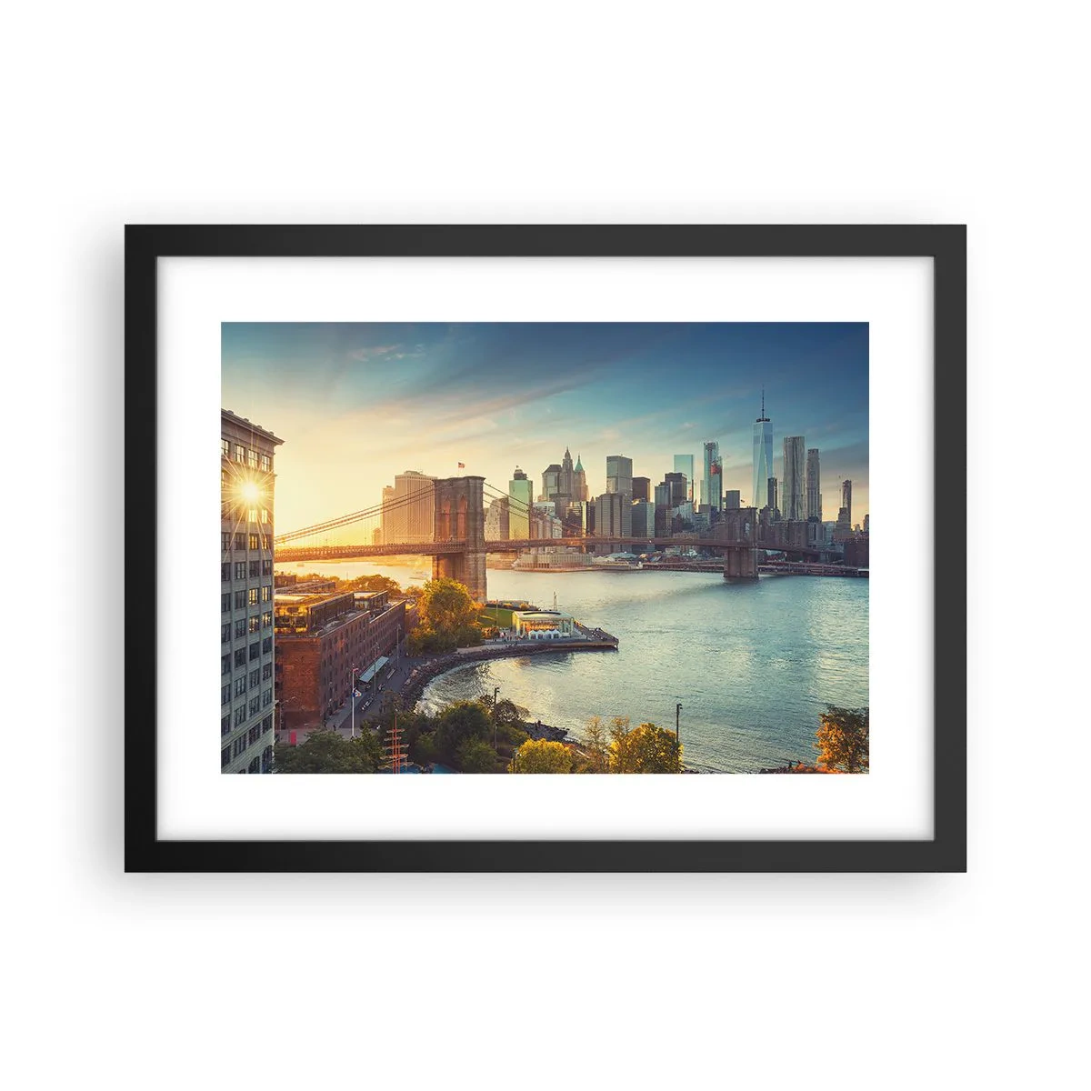Pôster com moldura preta - O amanhecer da cidade grande - 40x30 cm