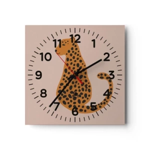 Relógio de parede - Relógio em vidro - A estampa de leopardo está na moda - 30x30 cm