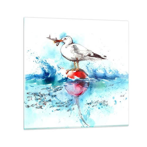 Quadro em vidro - Pesca bem sucedida - 30x30 cm