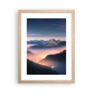Pôster com moldura de carvalho claro - Luz nos vales - 30x40 cm