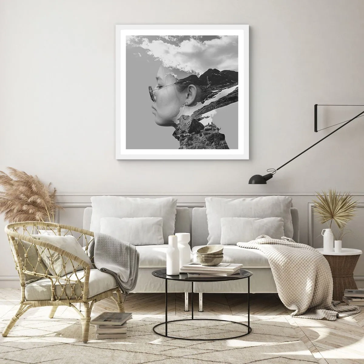 Pôster em moldura branca - Retrato das montanhas e da nuvem - 30x30 cm