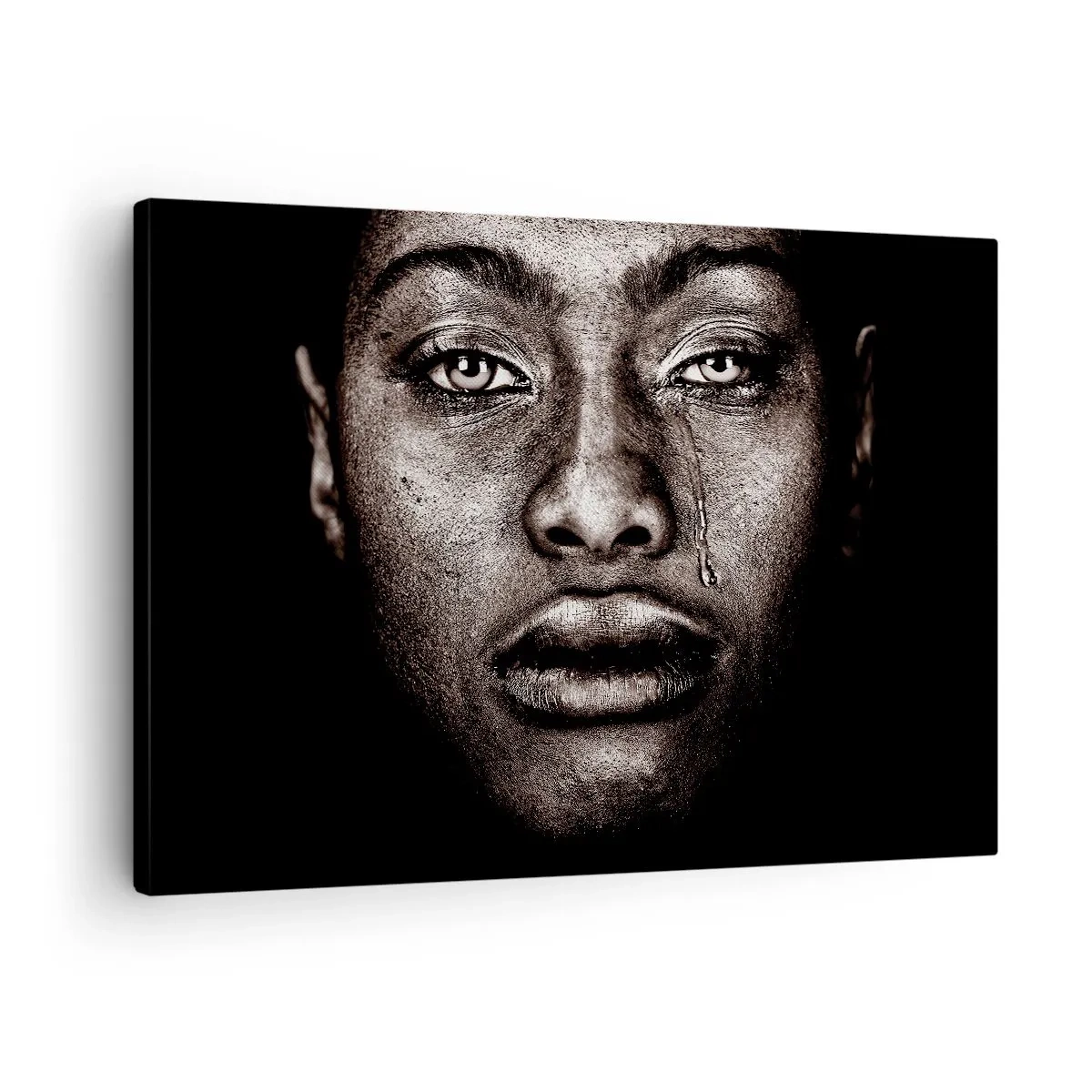 Quadro em tela - Retrato de um rosto com uma única lágrima em um fundo preto - 70x50cm - Uma lágrima - Decoração de parede moderna para a sala de estar e quarto ARTTOR