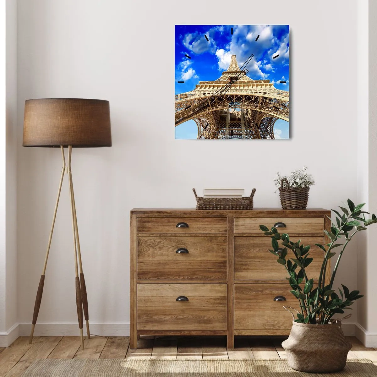 Relógio de parede - Relógio em vidro - Alcançando o céu e as nuvens - 40x40 cm