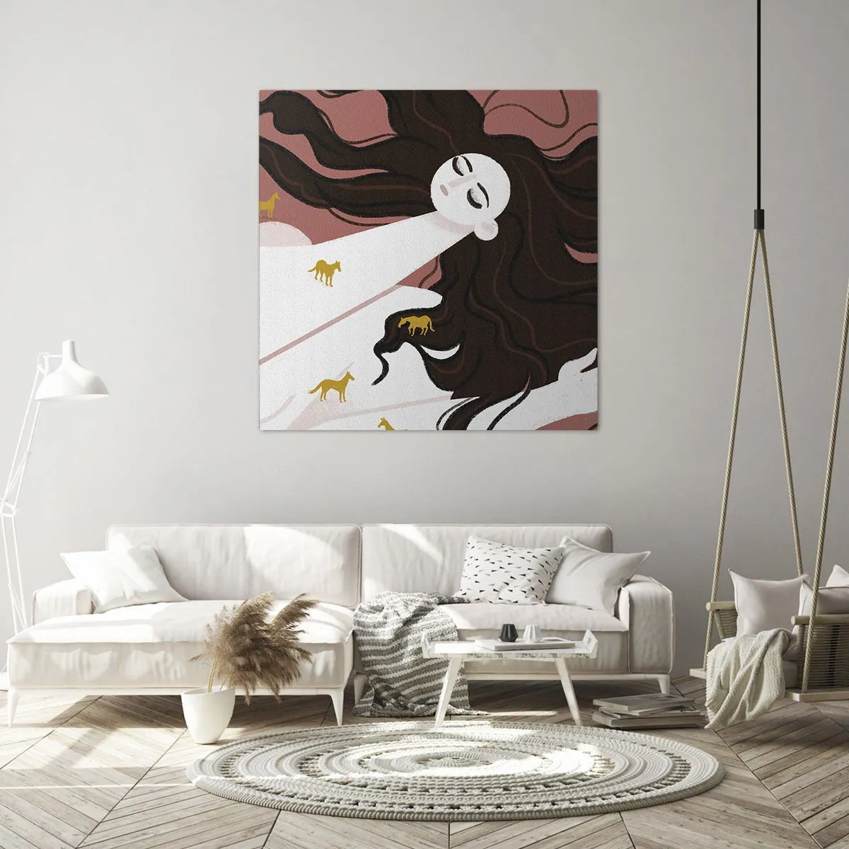 Quadro em tela - Sonho com um cavalo dourado - 40x40 cm
