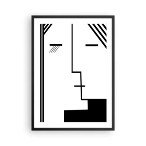 Pôster com moldura preta - Um rosto minimalista e abstrato em estilo preto e branco. - 50x70cm - Apenas um beijo - Decoração de parede moderna para a sala de estar e quarto ARTTOR