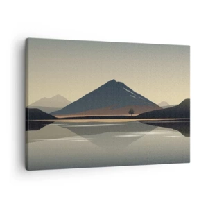 Quadro em tela - Paisagem montanhosa minimalista com reflexo na água - 70x50cm - Reflexo de espelho - Decoração de parede moderna para a sala de estar e quarto ARTTOR