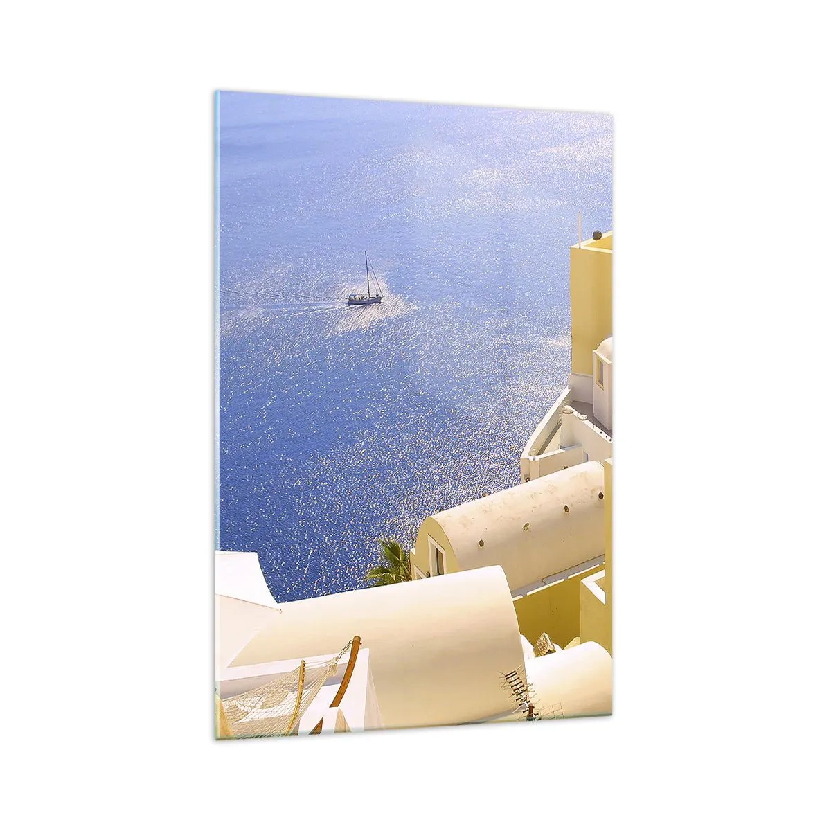 Quadro em vidro - Paisagem grega em branco e azul - 70x100 cm