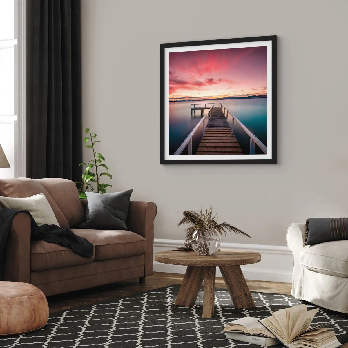 Pôster com moldura preta - A chama suave da noite - 60x60 cm