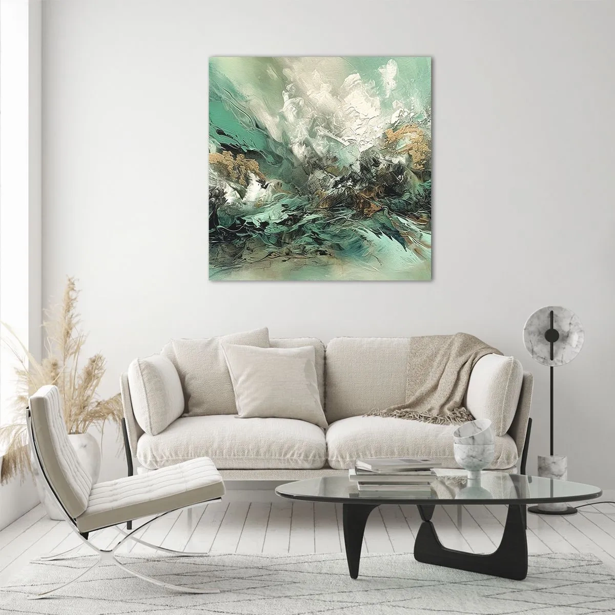 Quadro em vidro - Surf esmeralda e preto - 50x50 cm