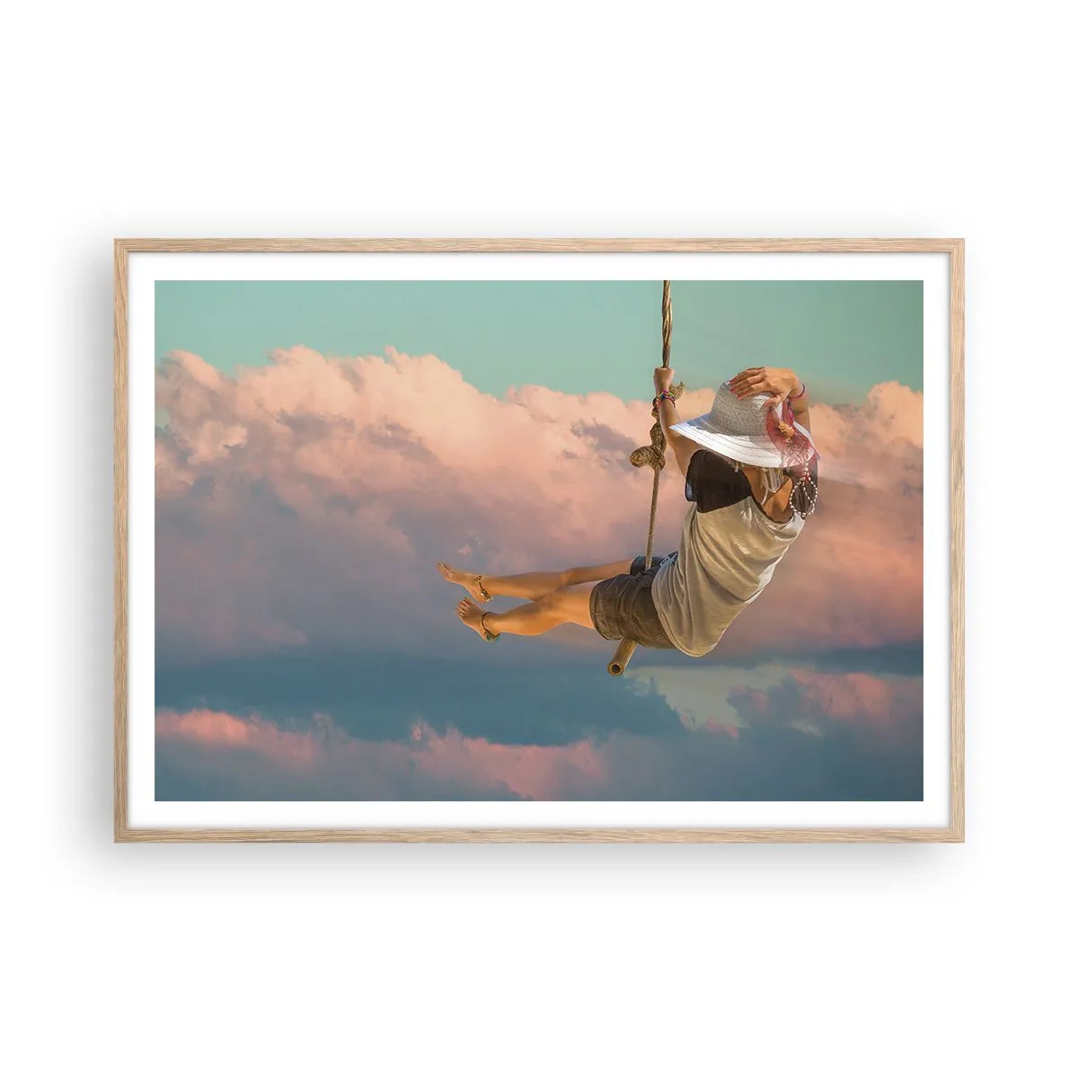 Pôster com moldura de carvalho claro - Diversão nas nuvens - 100x70 cm