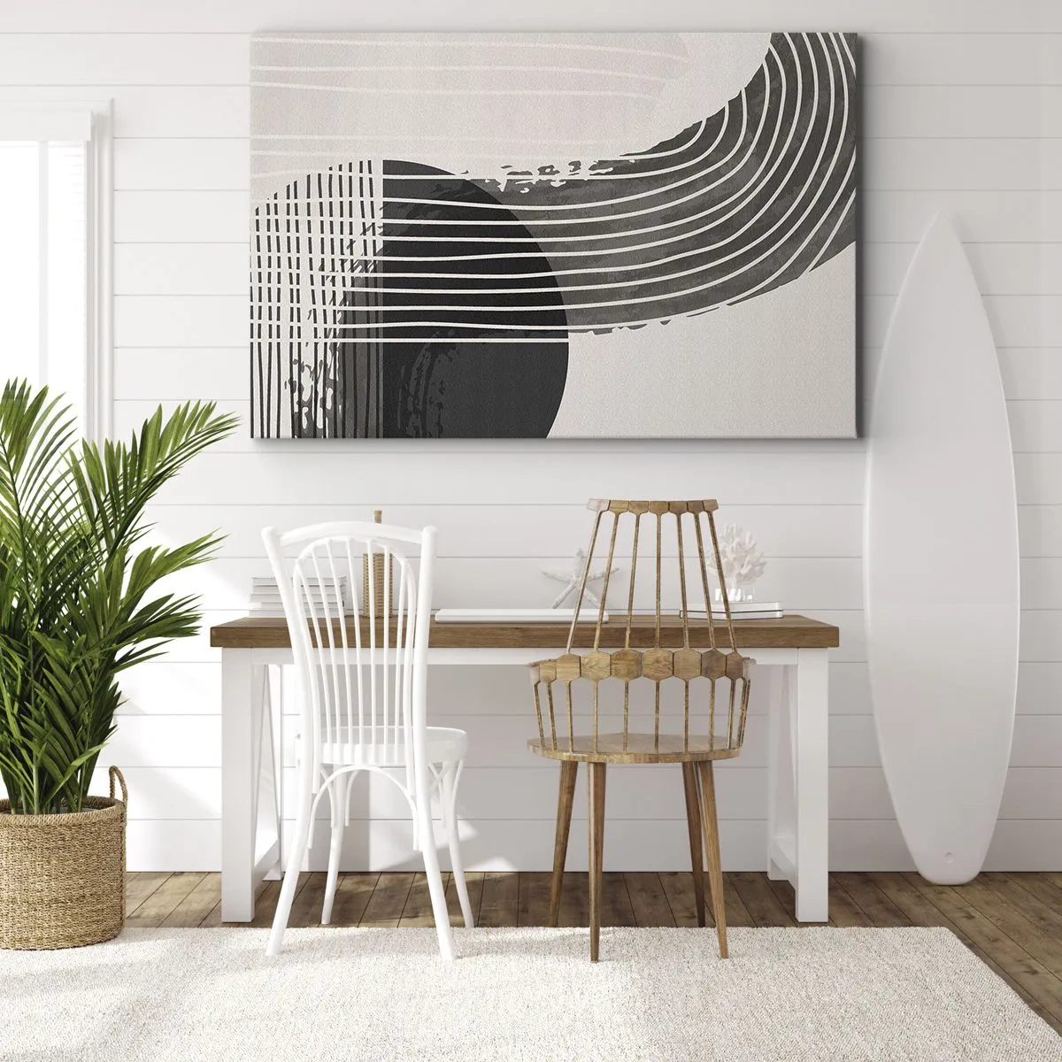 Quadro em tela - Padrão abstrato com linhas e formas geométricas - 70x50cm - Ida e volta - Decoração de parede moderna para a sala de estar e quarto ARTTOR