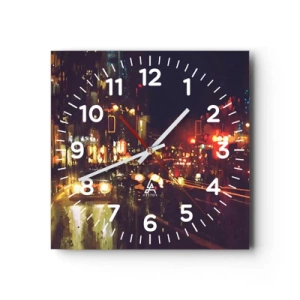 Relógio de parede - Relógio em vidro - Imerso nas luzes da noite - 30x30 cm