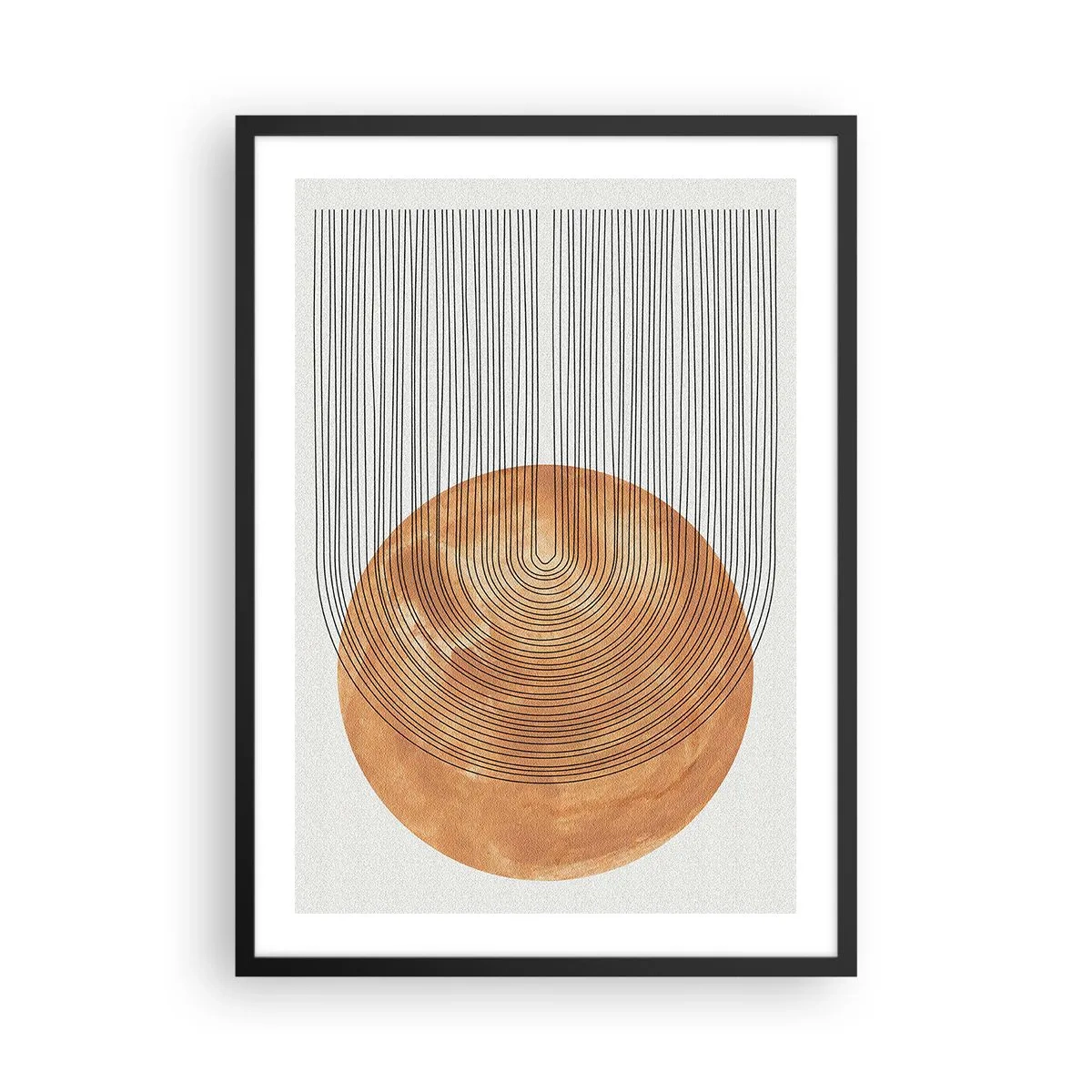 Pôster com moldura preta - Abstração geométrica em tons terrosos - 50x70cm - Composição solar - Decoração de parede moderna para a sala de estar e quarto ARTTOR