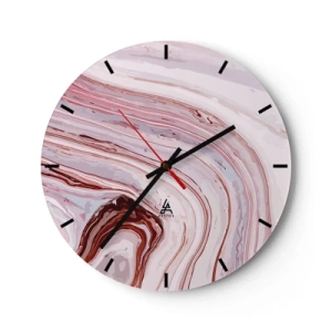 Relógio de parede - Relógio em vidro - Ondas abstratas em tons de rosa e vermelho sobre fundo claro - 30x30cm - Em frente, depois à direita para baixo - Decoração de parede moderna para a sala de estar, cozinha e quarto ARTTOR