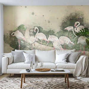 Papel de parede personalizado Premium Canvas - Sonho exótico - Pássaros, Flamingos, Natureza
