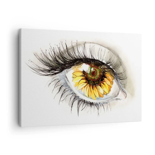 Quadro em tela - Olho artístico com íris em forma de girassol - 70x50cm - Um olhar tão quente como o verão - Decoração de parede moderna para a sala de estar e quarto ARTTOR