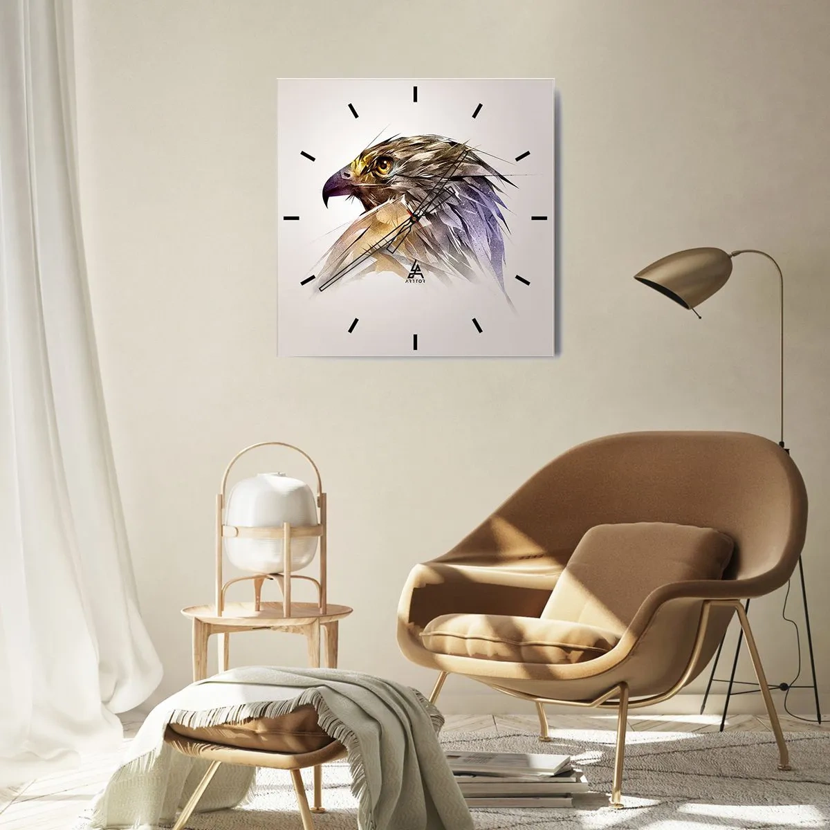 Relógio de parede - Relógio em vidro - Retrato de um guerreiro - 40x40 cm