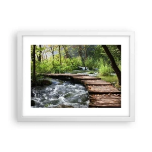 Pôster em moldura branca - Sobre a cascata espumosa - 40x30 cm