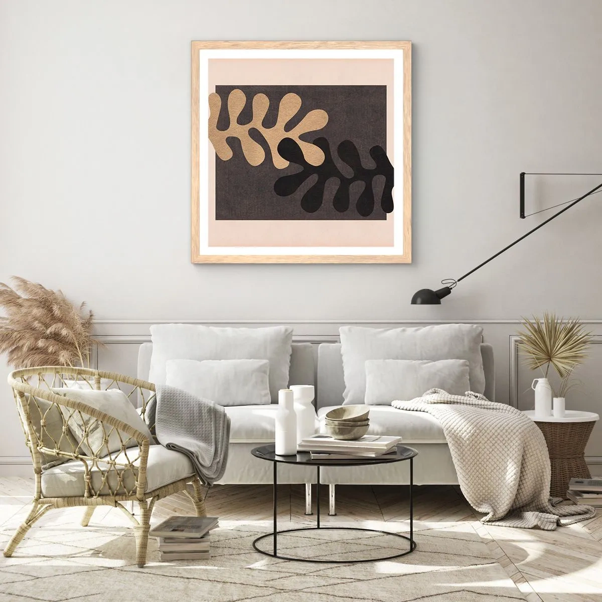 Pôster com moldura de carvalho claro - Ausência e complemento - 40x40 cm