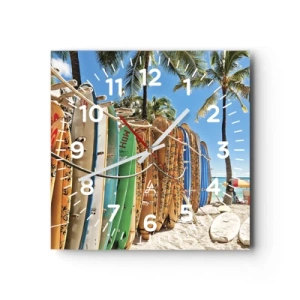 Relógio de parede - Relógio em vidro - Diversão ensolarada - 30x30 cm