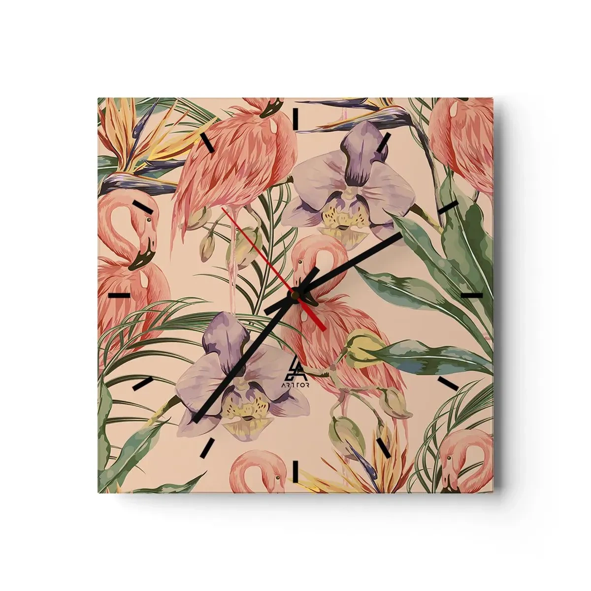 Relógio de parede - Relógio em vidro - Balé rosa em flores - 30x30 cm