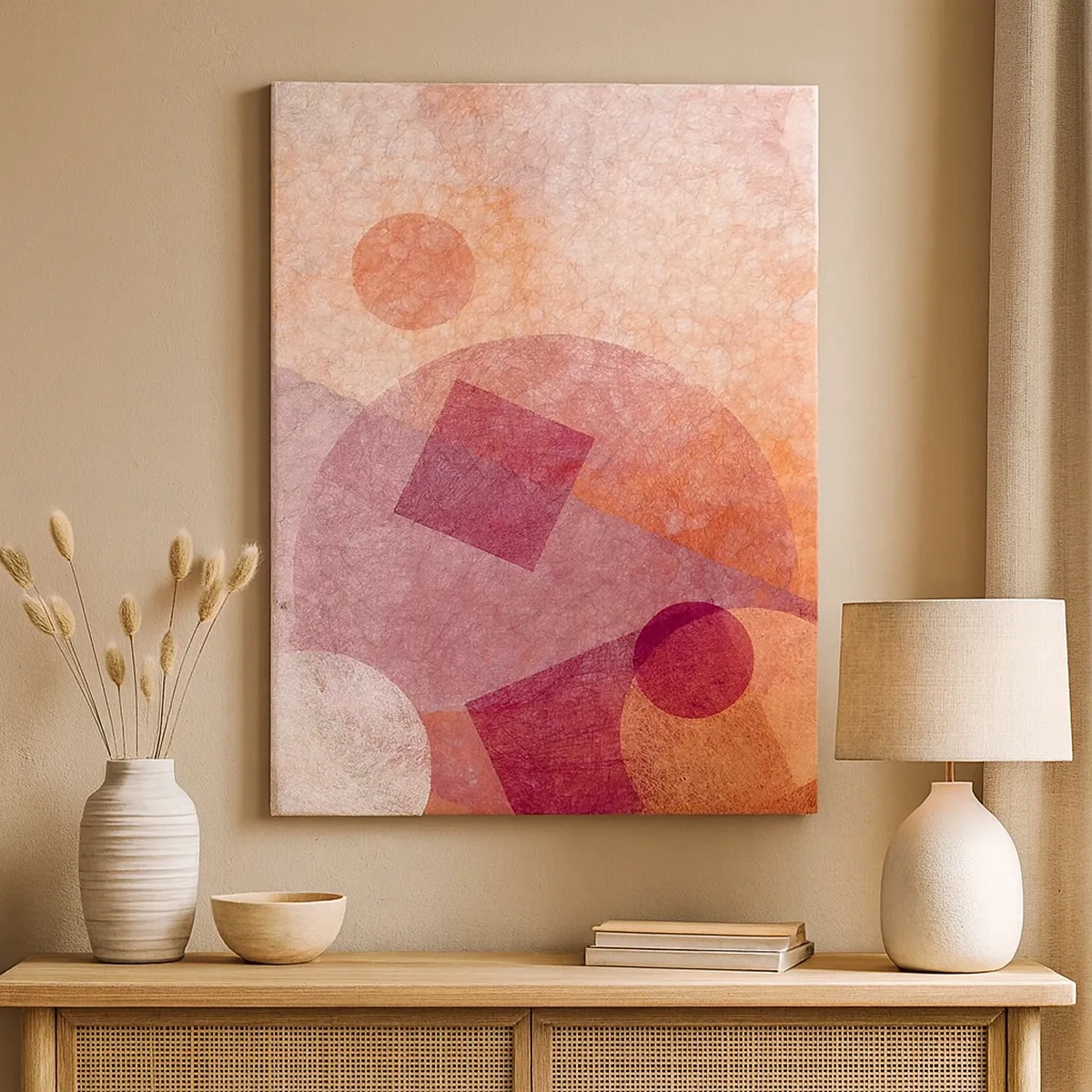 Quadro em tela - Transformações geométricas em rosa - 50x70 cm