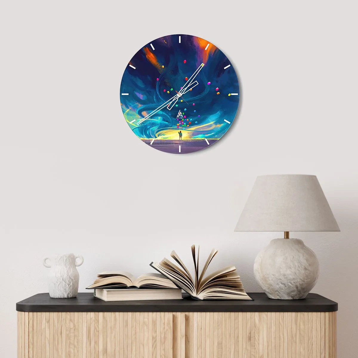 Relógio de parede - Relógio em vidro - Ao vento azul - 30x30 cm