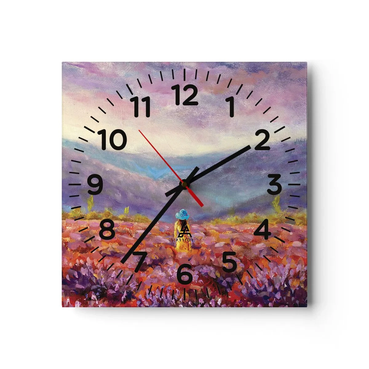Relógio de parede - Relógio em vidro - No mundo da lavanda - 40x40 cm