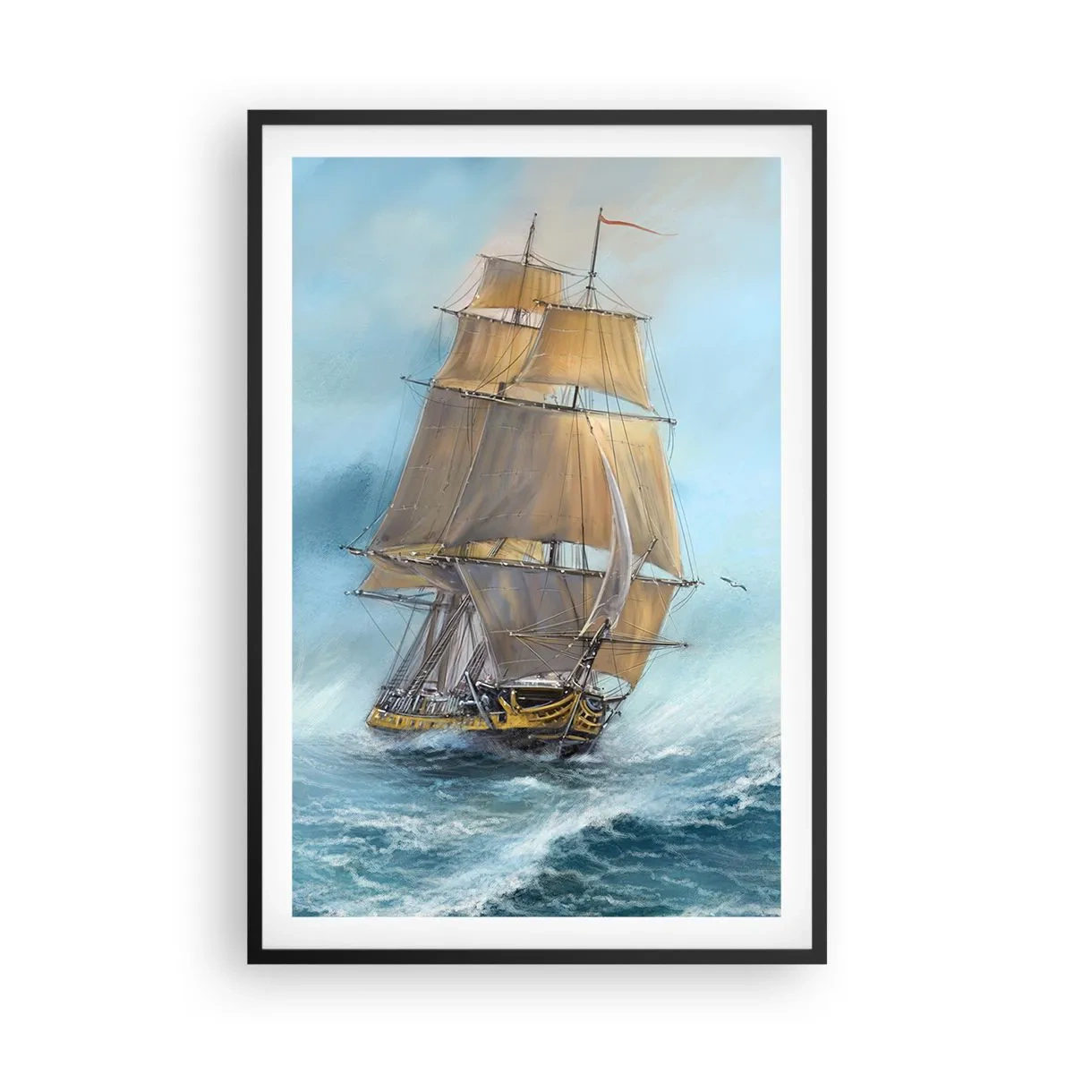 Pôster com moldura preta - Correndo sobre as ondas - 61x91 cm