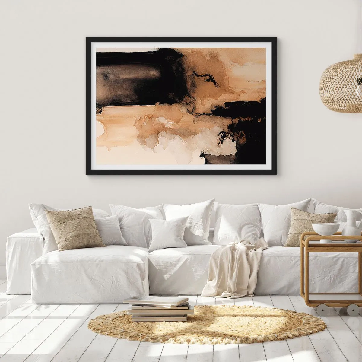 Pôster com moldura preta - Abstração intrigante - 100x70 cm