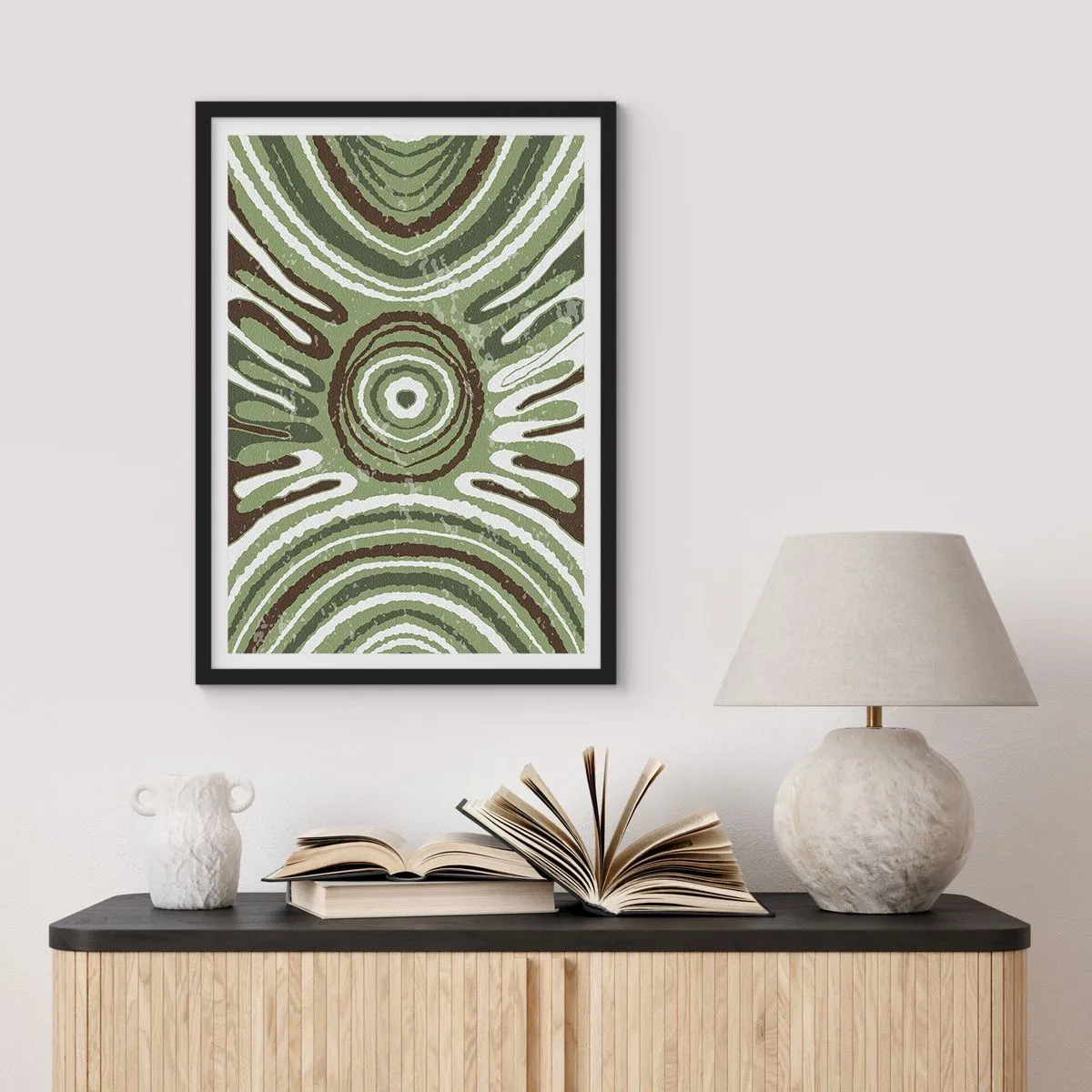 Pôster com moldura preta - Padrão abstrato simétrico em tons de verde - 50x70cm - Uma explosão de emoções - Decoração de parede moderna para a sala de estar e quarto ARTTOR