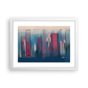Pôster em moldura branca - Composição vertical em azul e vermelho - 40x30 cm