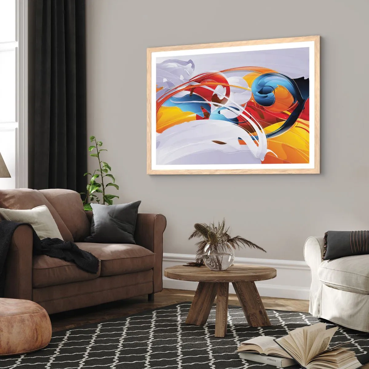 Pôster com moldura de carvalho claro - A dança dos elementos da natureza - 70x50 cm