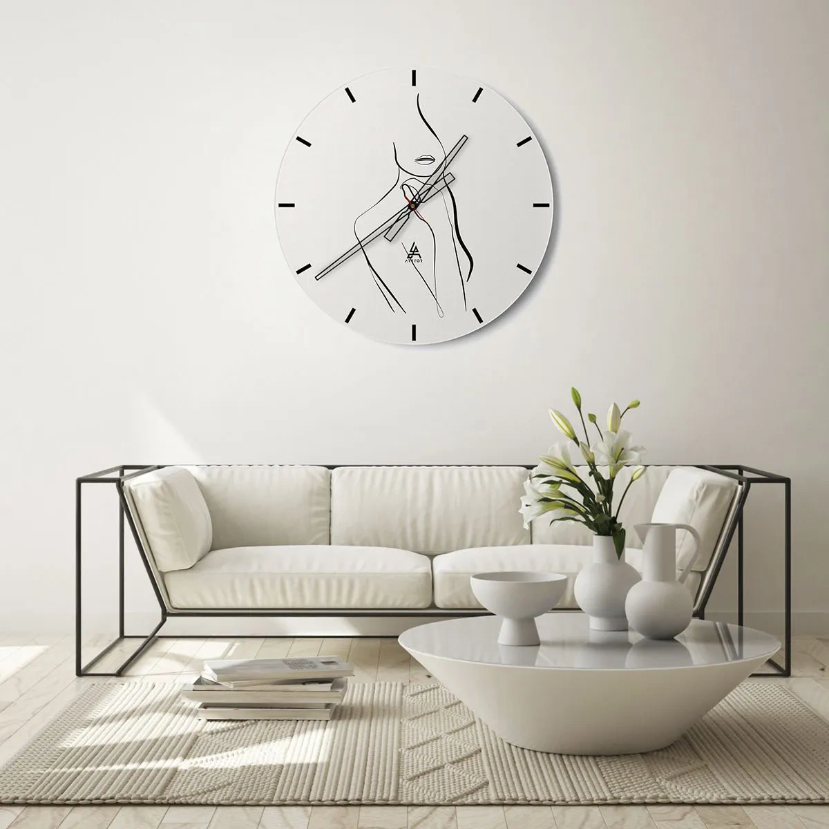 Relógio de parede - Relógio em vidro - Ondas em tons de bege e marrom criando uma estrutura geométrica - 30x30cm - Uma onda de melancolia - Decoração de parede moderna para a sala de estar, cozinha e quarto ARTTOR
