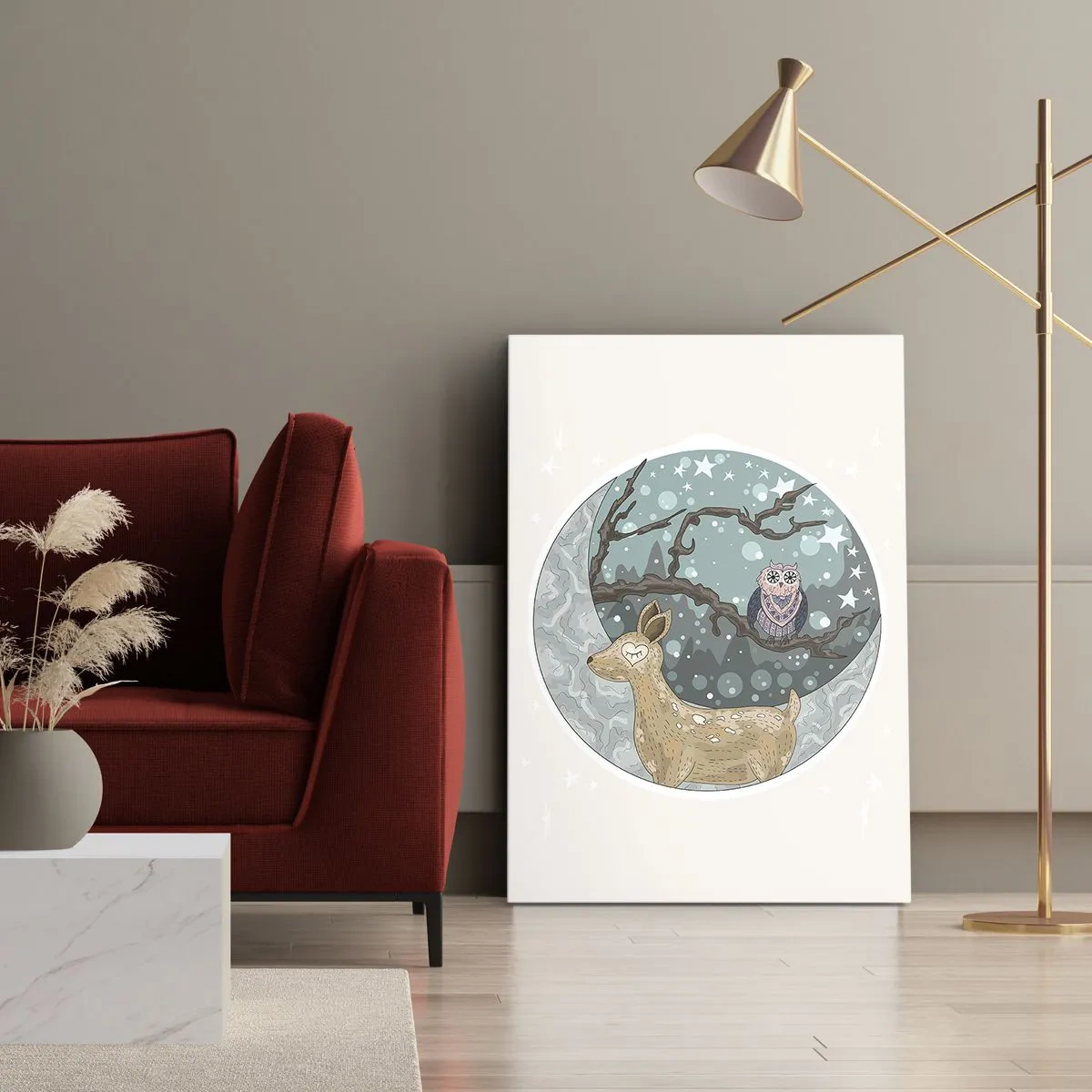 Quadro em tela - Noite na floresta como em um conto de fadas - 50x70 cm