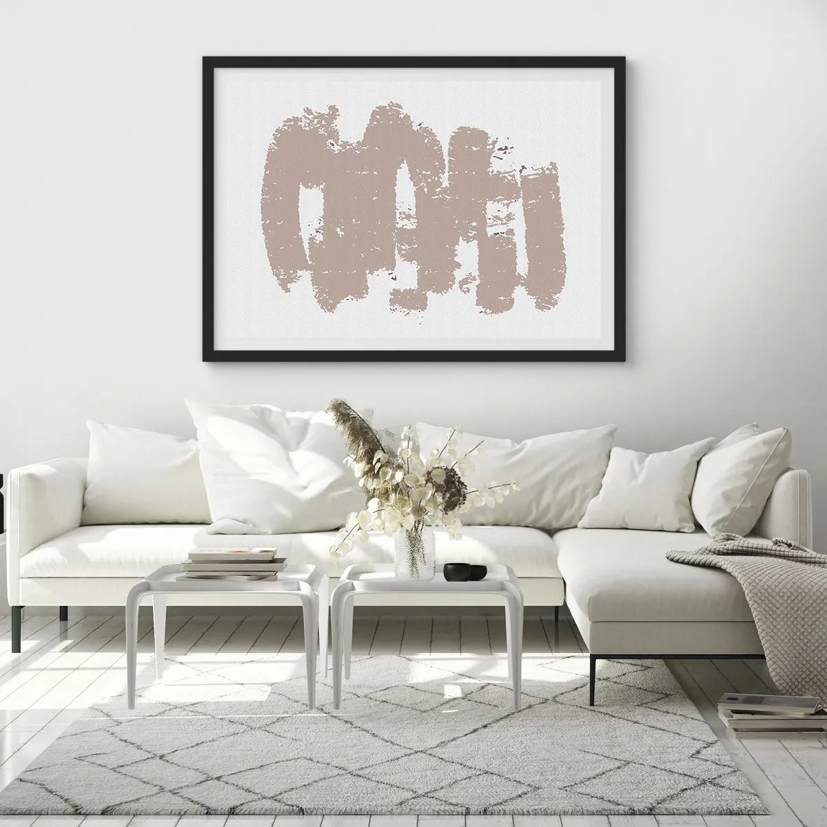 Pôster com moldura preta - Abstração em rosa suave - 50x40 cm