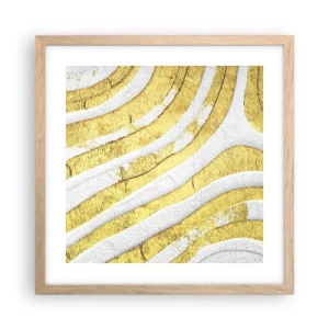 Pôster com moldura de carvalho claro - Composição a branco e ouro - 40x40 cm
