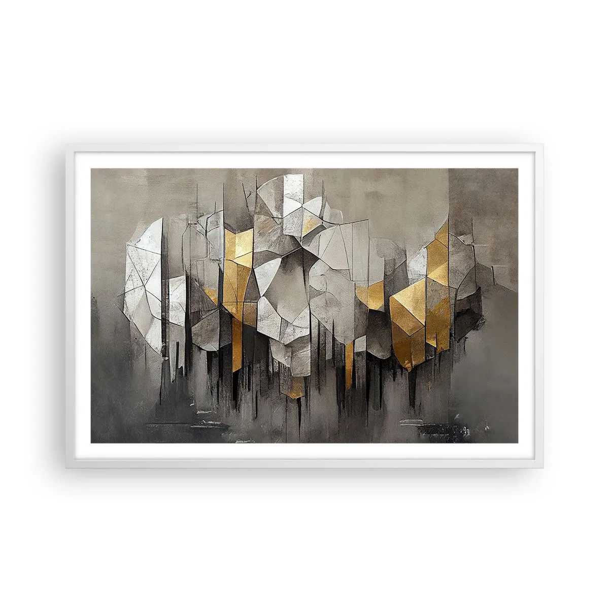 Pôster em moldura branca - Composição de gelo e luz - 91x61 cm