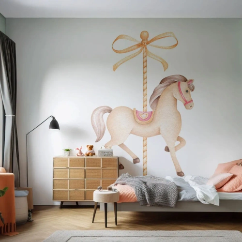 Papel de Parede Premium Sand - Um trote gracioso - Cavalo, Carrossel, Feminino - 100x70 cm