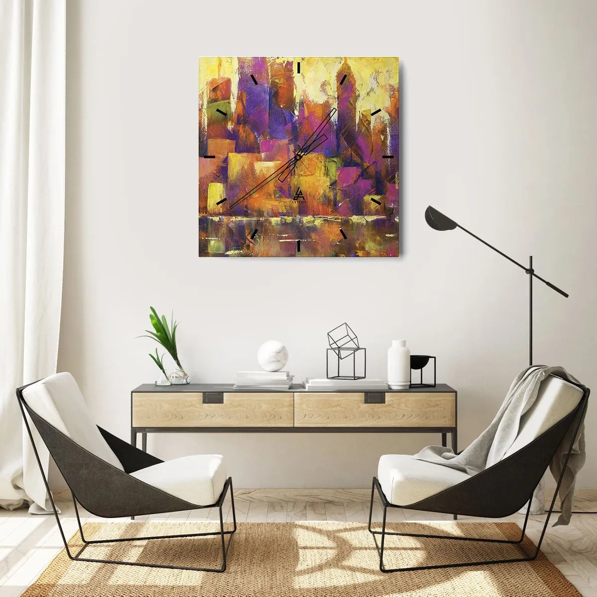 Relógio de parede - Relógio em vidro - Composição metropolitana - 40x40 cm